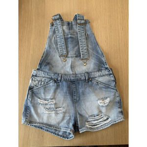 Zara Womens Cotton Distressed Denim Romper Blue XS 2539